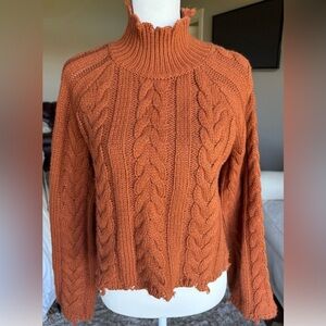 Cotton Candy LA SIZE S/M Orangish Brown Raw Hem Bell Sleeve Cable Knit Sweater
